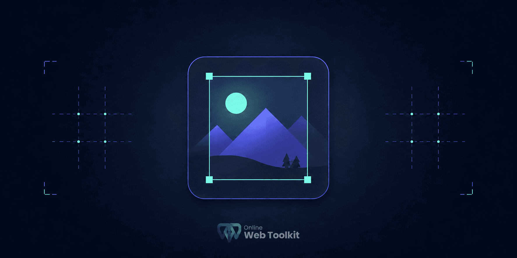 Mountain landscape inside an image editor with a highlighted crop frame and corner handles